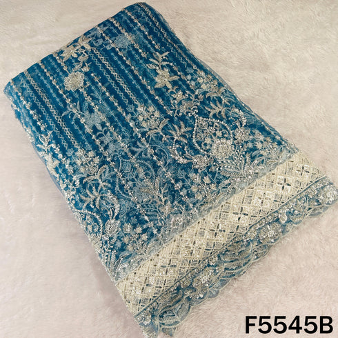 Cut Dana Zari Sequins Pearl Embroidered Net Fabric - F5545