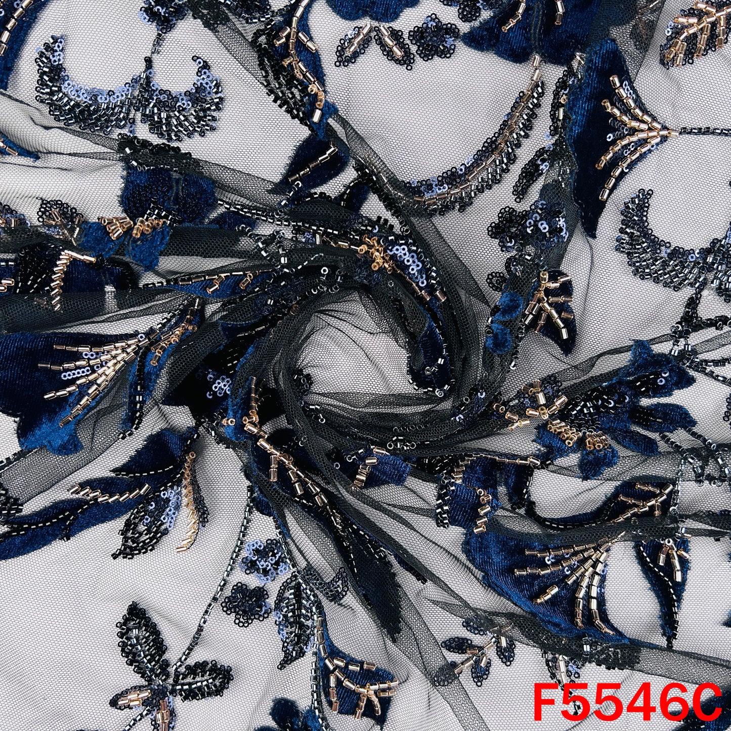 Cut Dana Sequins Embroidered Net Fabric - F5546