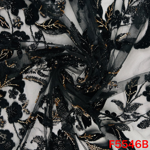 Cut Dana Sequins Embroidered Net Fabric - F5546