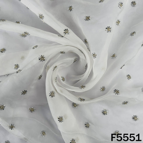 Dyeable Zari Sequins Work organza Fabric - F5551