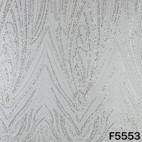 Cut Dana Sequins Pearl Embroidered Net Fabric - F5553