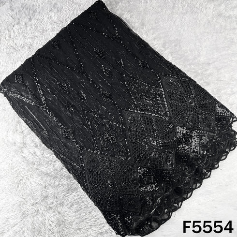 Cut Dana Sequins Pearl Embroidered Net Fabric - F5554