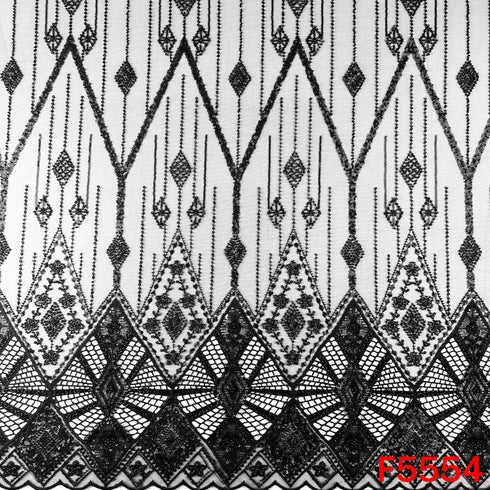 Cut Dana Sequins Pearl Embroidered Net Fabric - F5554