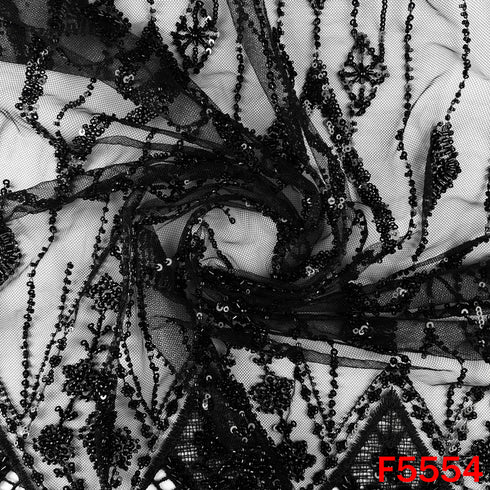 Cut Dana Sequins Pearl Embroidered Net Fabric - F5554