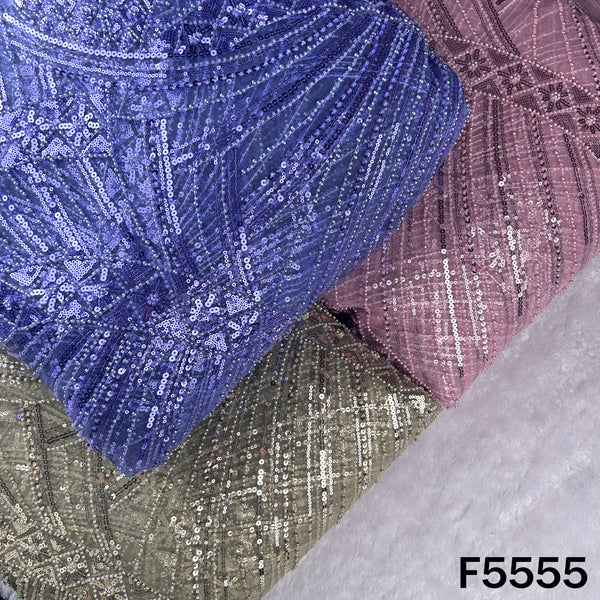 Cut Dana Sequins Pearl Embroidered Net Fabric - F5555