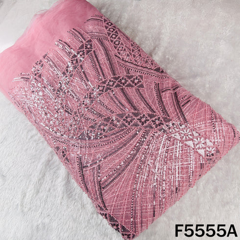 Cut Dana Sequins Pearl Embroidered Net Fabric - F5555