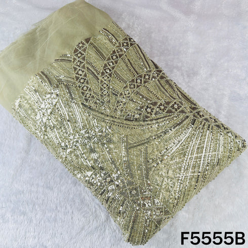 Cut Dana Sequins Pearl Embroidered Net Fabric - F5555