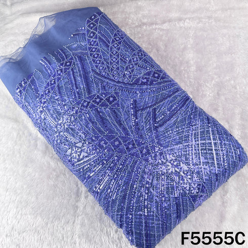 Cut Dana Sequins Pearl Embroidered Net Fabric - F5555