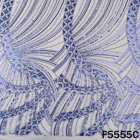 Cut Dana Sequins Pearl Embroidered Net Fabric - F5555