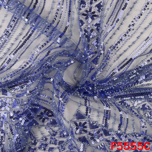 Cut Dana Sequins Pearl Embroidered Net Fabric - F5555