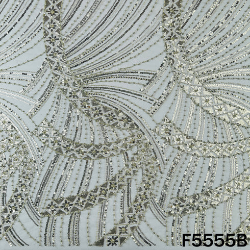 Cut Dana Sequins Pearl Embroidered Net Fabric - F5555