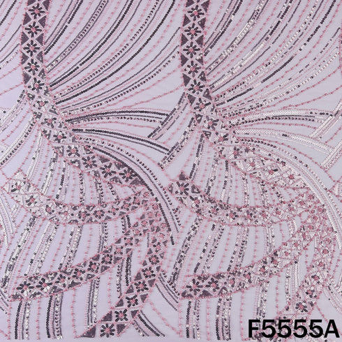 Cut Dana Sequins Pearl Embroidered Net Fabric - F5555