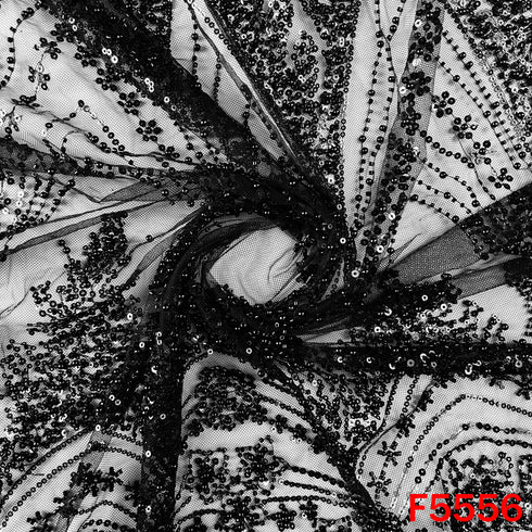 Cut Dana Sequins Pearl Embroidered Net Fabric - F5556
