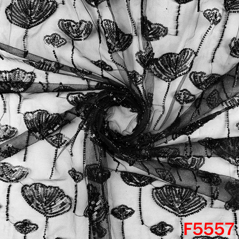 Cut Dana Sequins Embroidered Net Fabric - F5557