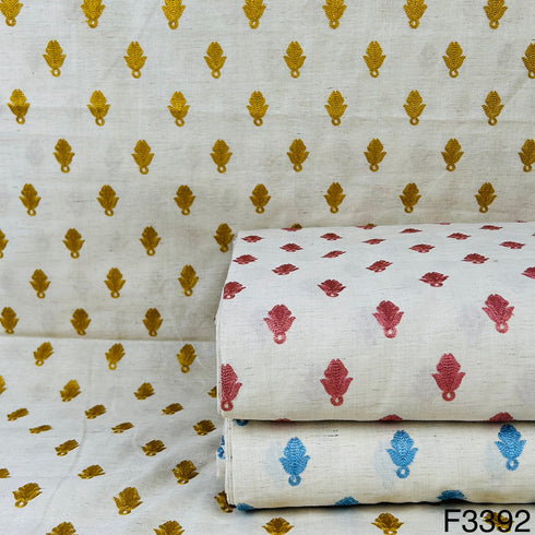 Thread Embroidered Cotton Silk Fabric-F3392