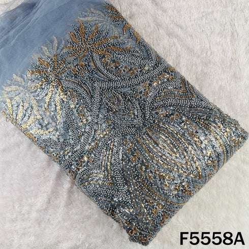 Cut Dana Sequins Pearl Embroidered Net Fabric - F5558