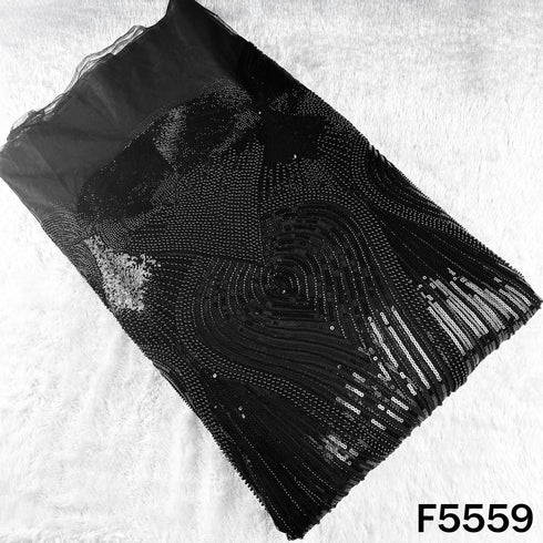 Cut Dana Sequins Pearl Embroidered Net Fabric - F5559