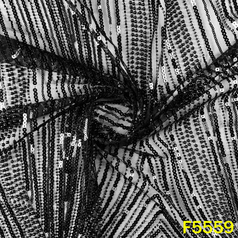 Cut Dana Sequins Pearl Embroidered Net Fabric - F5559