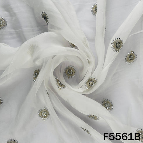 Dyeable Cut Dana Zari Work Organza Fabric - F5561