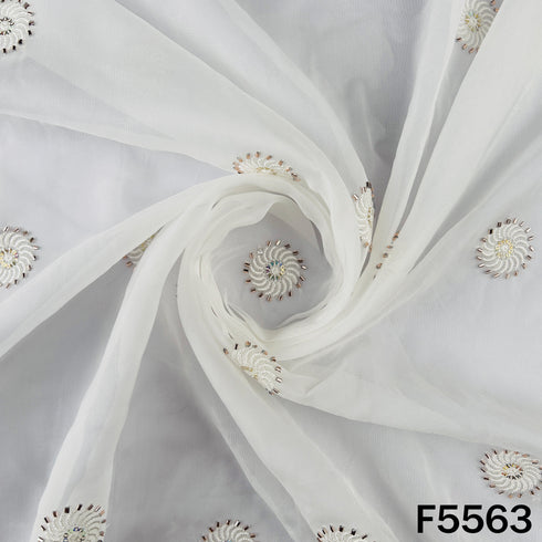 Dyeable Thread Sequins Work Organza Fabric - F5563