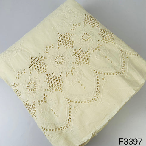 Cut Work Thread Embroidered Cotton Fabric-F3397