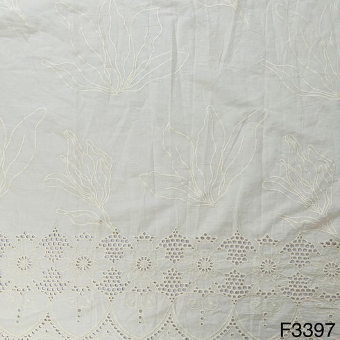 Cut Work Thread Embroidered Cotton Fabric-F3397
