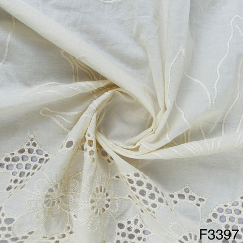 Cut Work Thread Embroidered Cotton Fabric-F3397