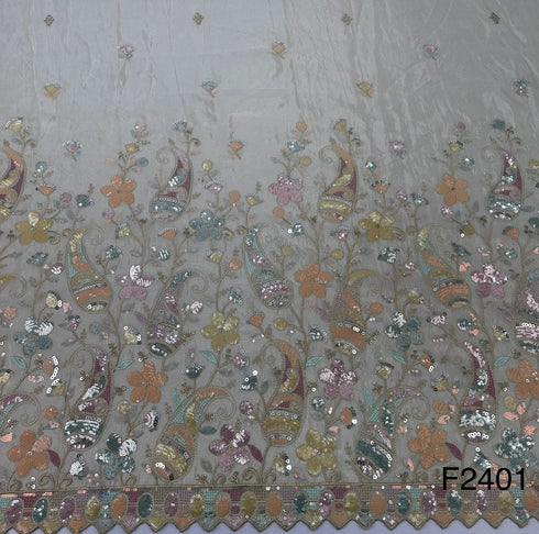 Zari Threads Sequins Silk Tissue Fabric-F2401