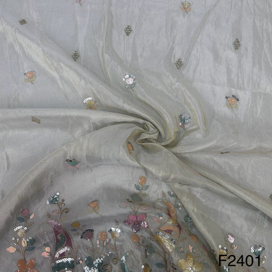 Zari Threads Sequins Silk Tissue Fabric-F2401