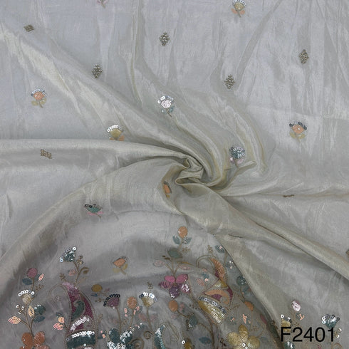 Zari Threads Sequins Silk Tissue Fabric-F2401