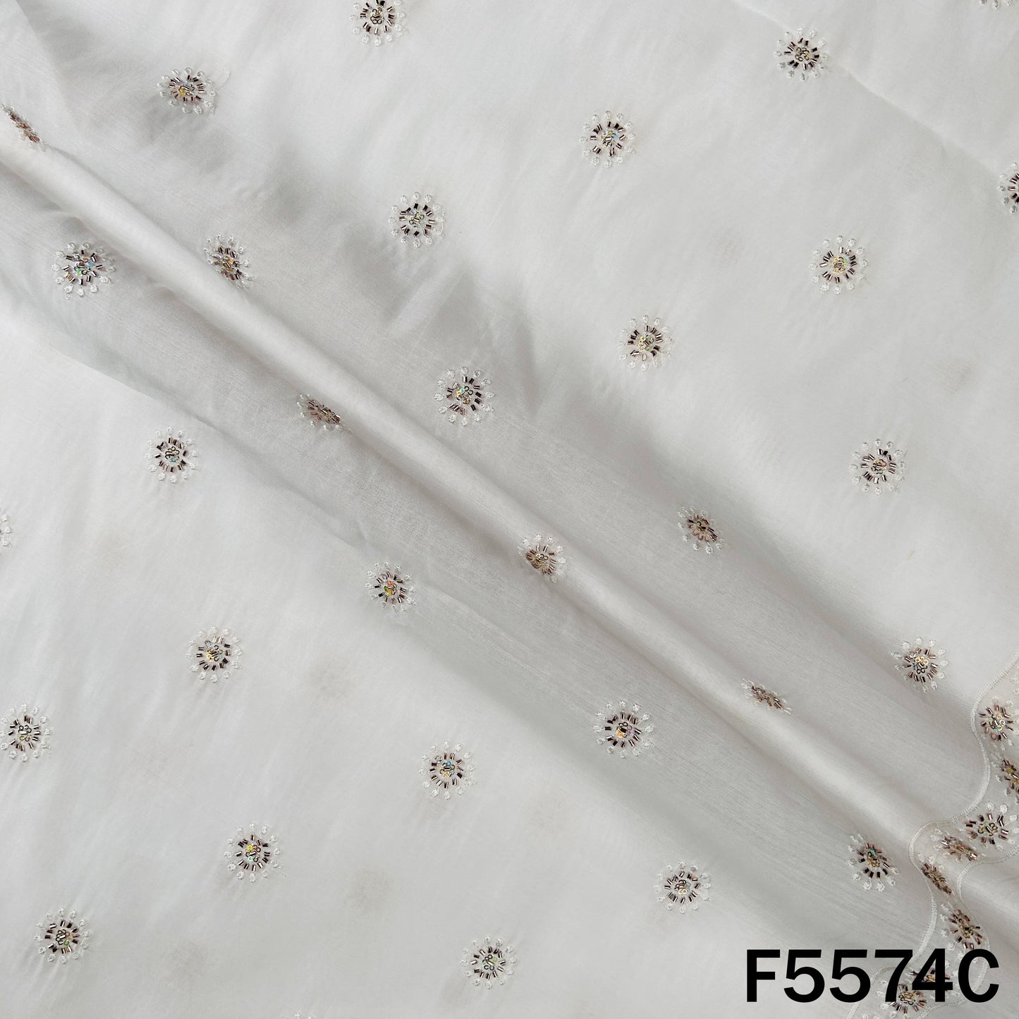 Cut Dana Thread Embroidered Cotton Silk Fabric - F5574