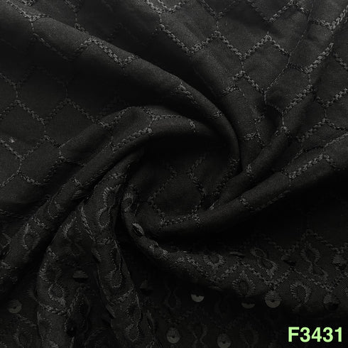 Thread Sequins Embroidered Rayon Cotton Fabric-F3431