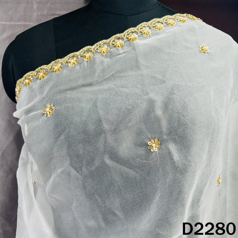 Dyeable Cut Dana Zari Sequins Work Organza Dupatta - D2280