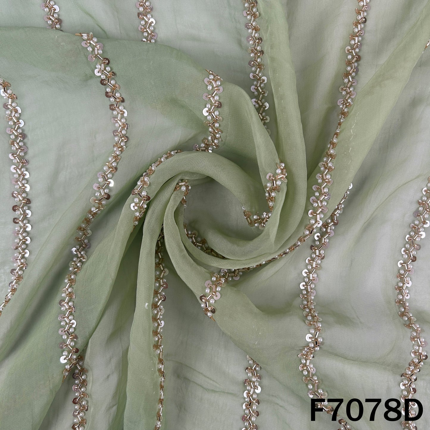 Cut Dana Sequins Pearl Work Organza Fabric - F7078