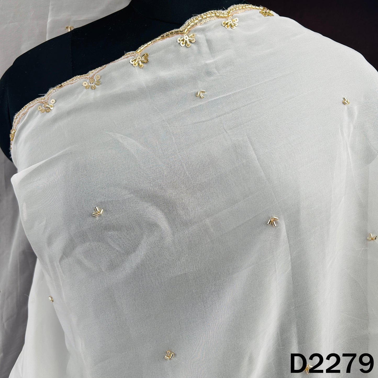 Dyeable Cut Dana Zari Sequins Work Organza Dupatta - D2279