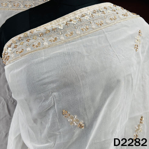 Dyeable Cut Dana Zari Sequins Work Organza Dupatta - D2282