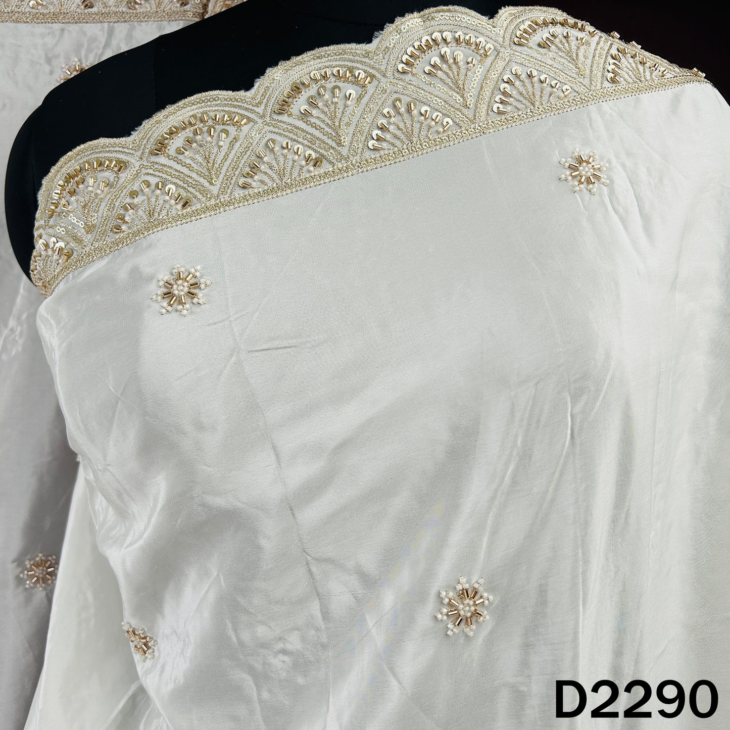 Dyeable Cut Dana Zari Sequins Work Crepe Dupatta - D2290