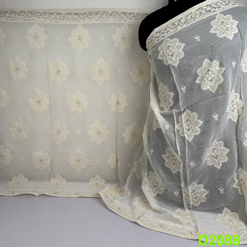 Dyeable Zari Thread Sequins Embroidered Georgette Dupatta-D2088