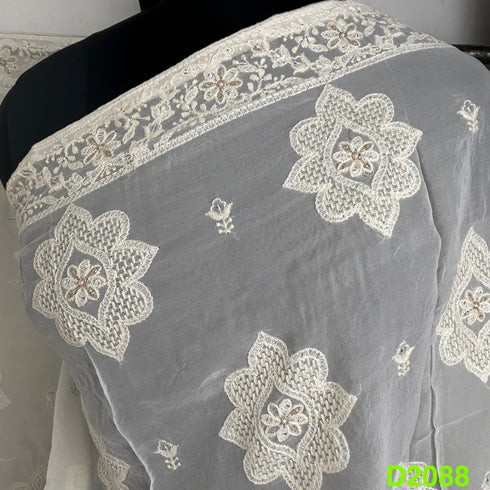 Dyeable Zari Thread Sequins Embroidered Georgette Dupatta-D2088