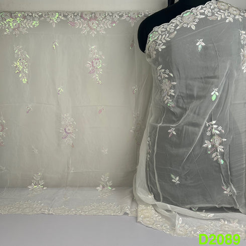 Dyeable Thread Sequins Embroidered Organza Dupatta-D2089