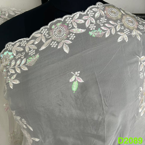 Dyeable Thread Sequins Embroidered Organza Dupatta-D2089