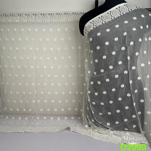 Dyeable Thread Sequins Embroidered Chiffon Dupatta-D2090