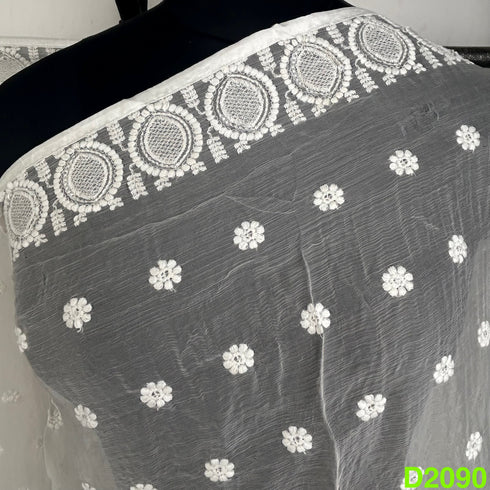 Dyeable Thread Sequins Embroidered Chiffon Dupatta-D2090