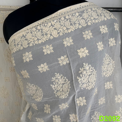 Dyeable Thread Sequins Embroidered Georgette Dupatta-D2092