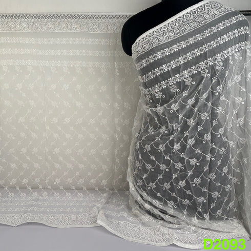 Dyeable Thread Sequins Embroidered Chiffon Dupatta-D2093