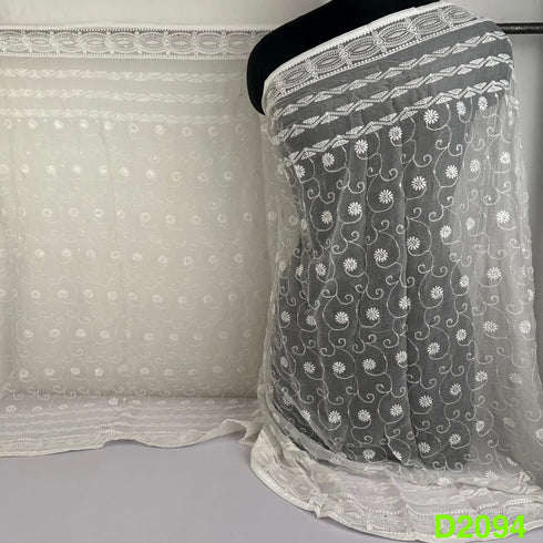 Dyeable Thread Sequins Embroidered Chiffon Dupatta-D2094