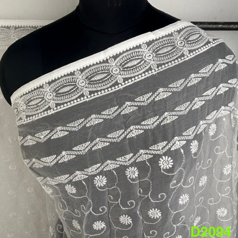 Dyeable Thread Sequins Embroidered Chiffon Dupatta-D2094