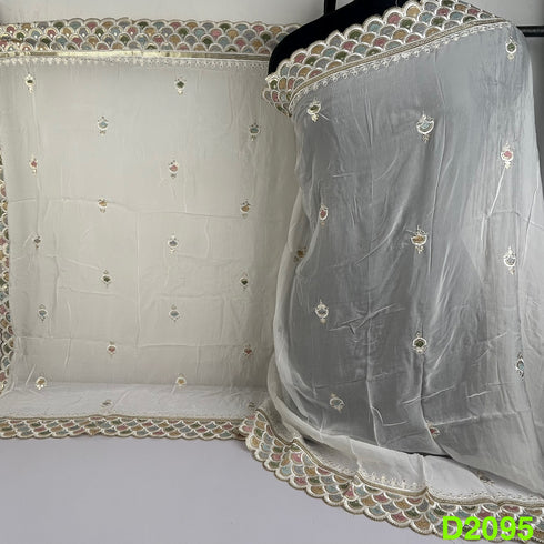 Dyeable Thread Sequins Embroidered Organza Dupatta-D2095