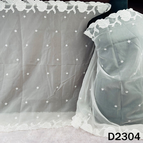 Dyeable Thread Work Organza Dupatta - D2304