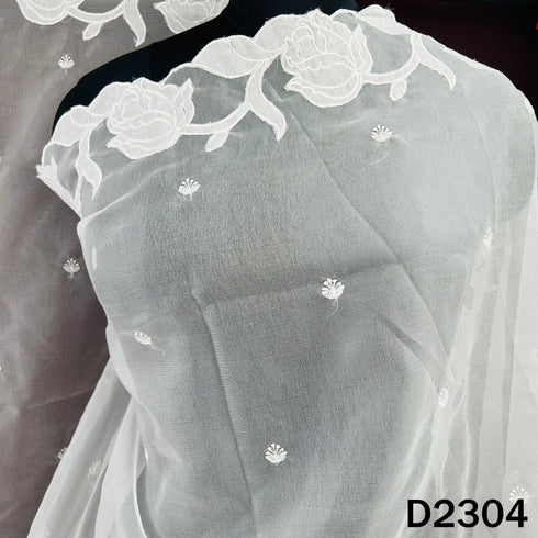 Dyeable Thread Work Organza Dupatta - D2304